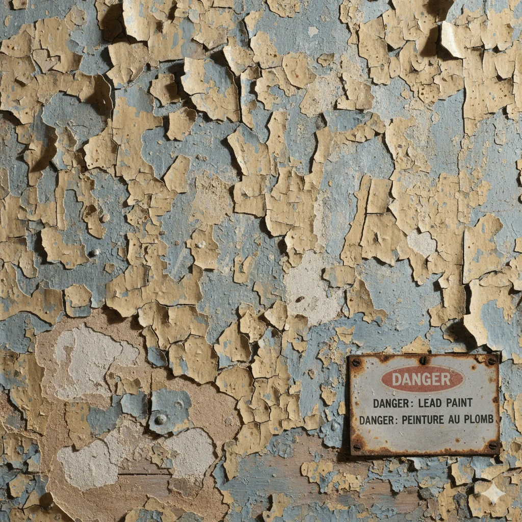 Ancienne peinture écaillée contenant du plomb